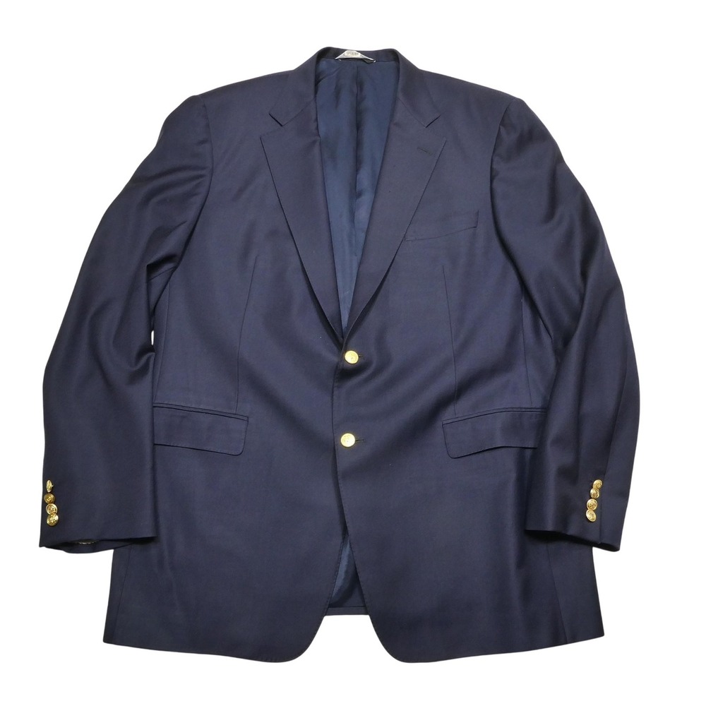 Samuelsohn Blazer Mens 44 Long Navy Super 110s Wool 2 Button Gold Crest Buttons
